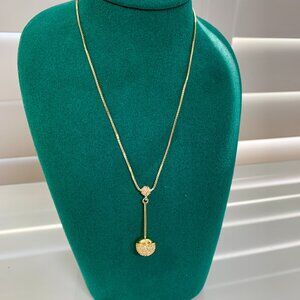 Swarovski Crystal Pavé Ball Drop Necklace Gold Tone w/ Box & Certificate